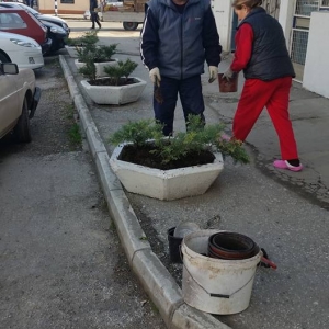 Prolećni radovi u sred zime ispred zgrade u Vojislava Kalanovića 2